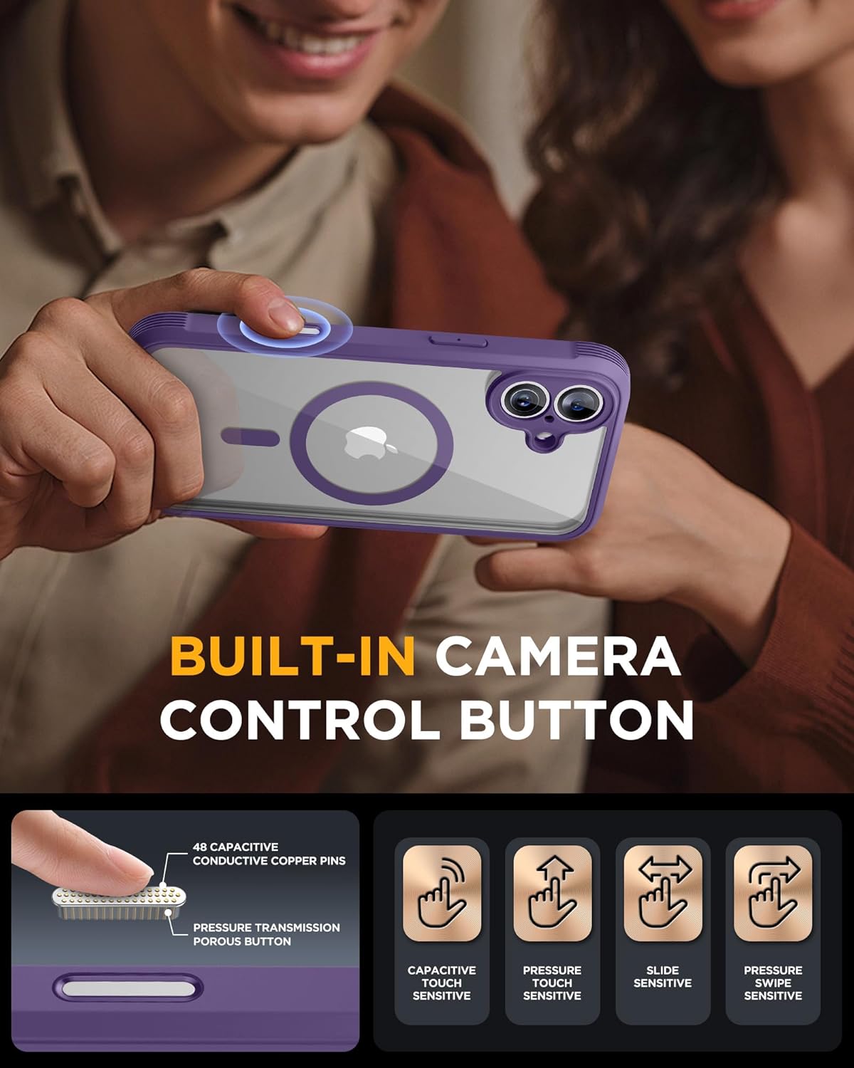 Miracase Magnetic for iPhone 16 Plus Case Full-Body Phone with Built-in Glass Screen Protector, [Compatible with MagSafe] Military Drop Proof 16 Plus Cover 6.7 inch, Purple - Image 4