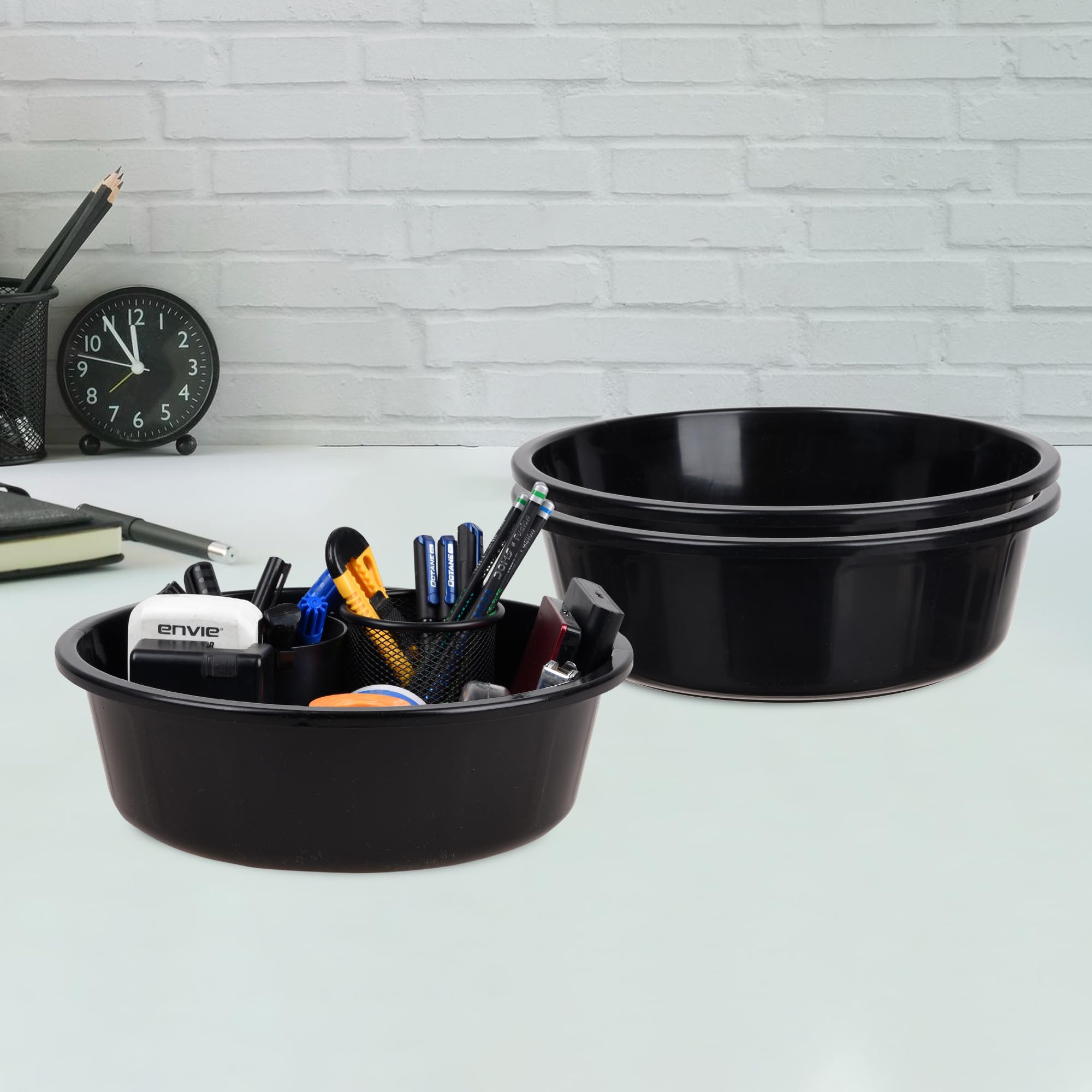 Urbane Home Pack of 3 Desk Organizer | Stationery Organizer Tub | Multipurpose Storage Organizer | Office Supplies Organizer for Pen-Pencil-Staplers-Clips | Desktop Organizer | 6 LTR | Black