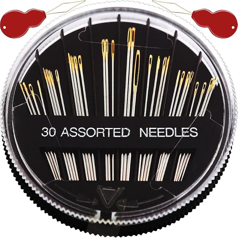 Paquete de 30/60 agujas de coser premium para reparación de costura a mano con 2 enhebradores, 6 tamaños surtidos de agujas de coser grandes para bordado y costura a mano