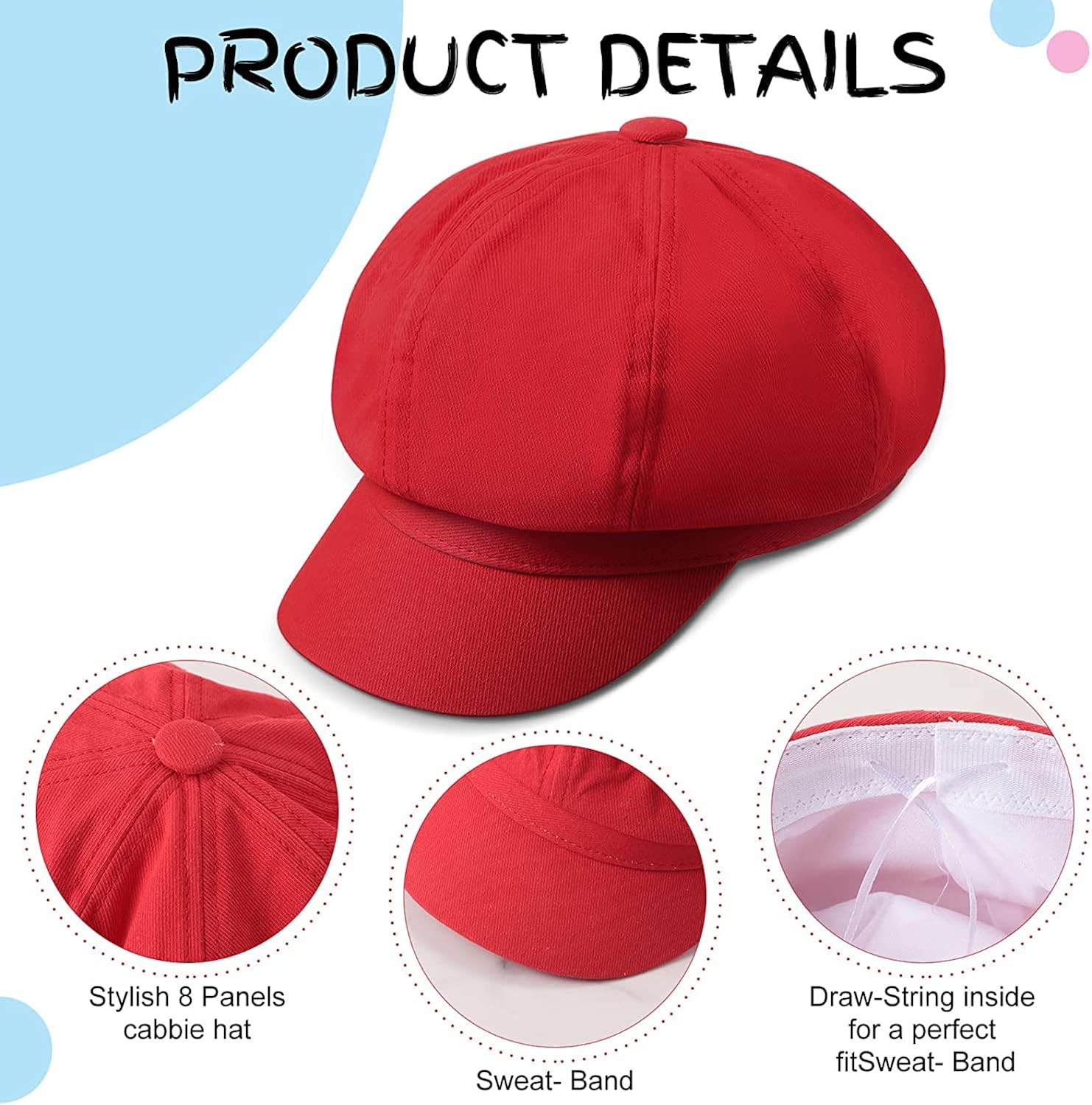 6 Pcs Women Newsboy Cap Adjustable Visor Beret Hats Sun Hat