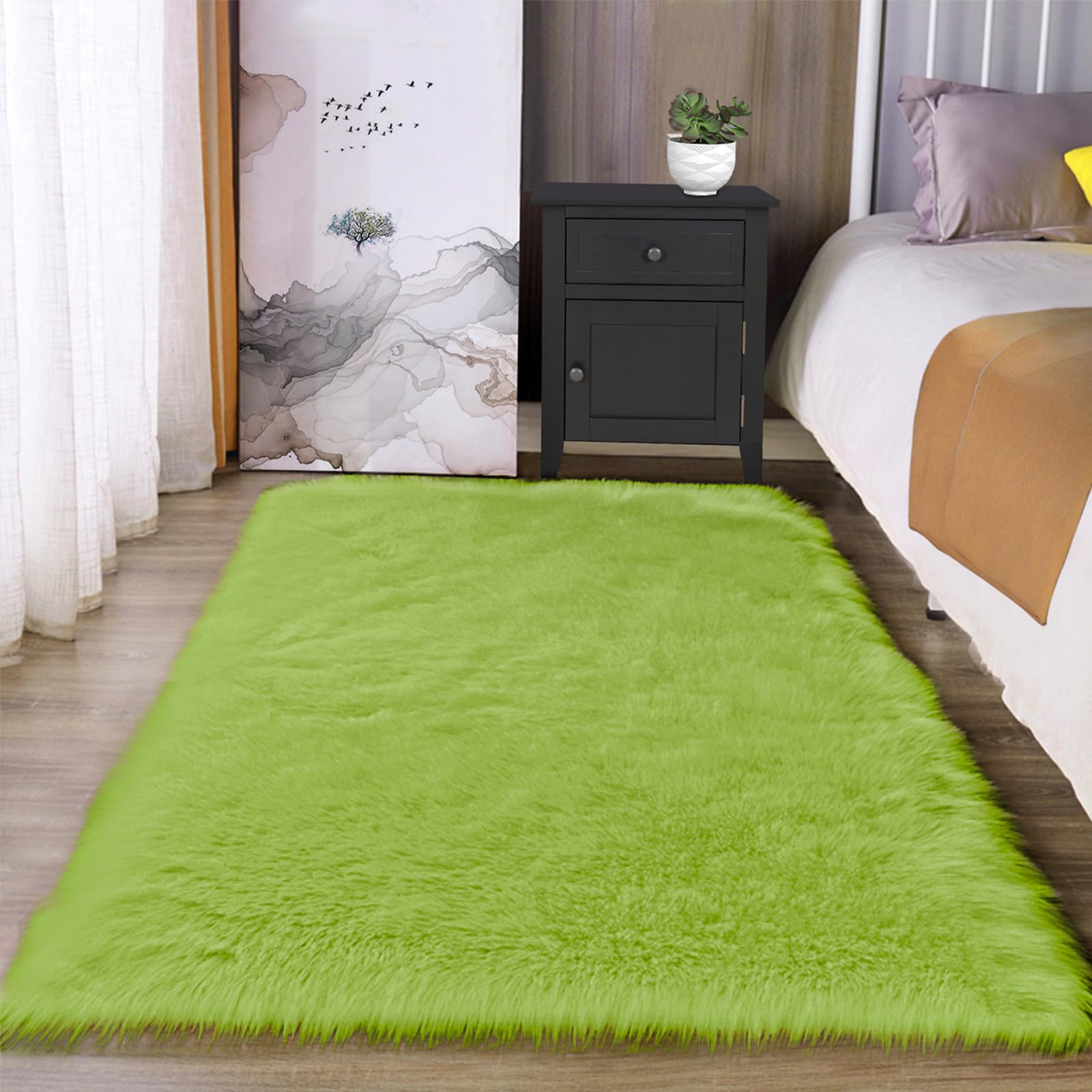 Latepis Olive Green Grass Rug 3x5 Faux Fur Rug for Dorm Bedroom Alfombras para Habitacion Fluffy Furry Rugs for Living Room Washable Rug Shaggy Rug for Rectangle Rug