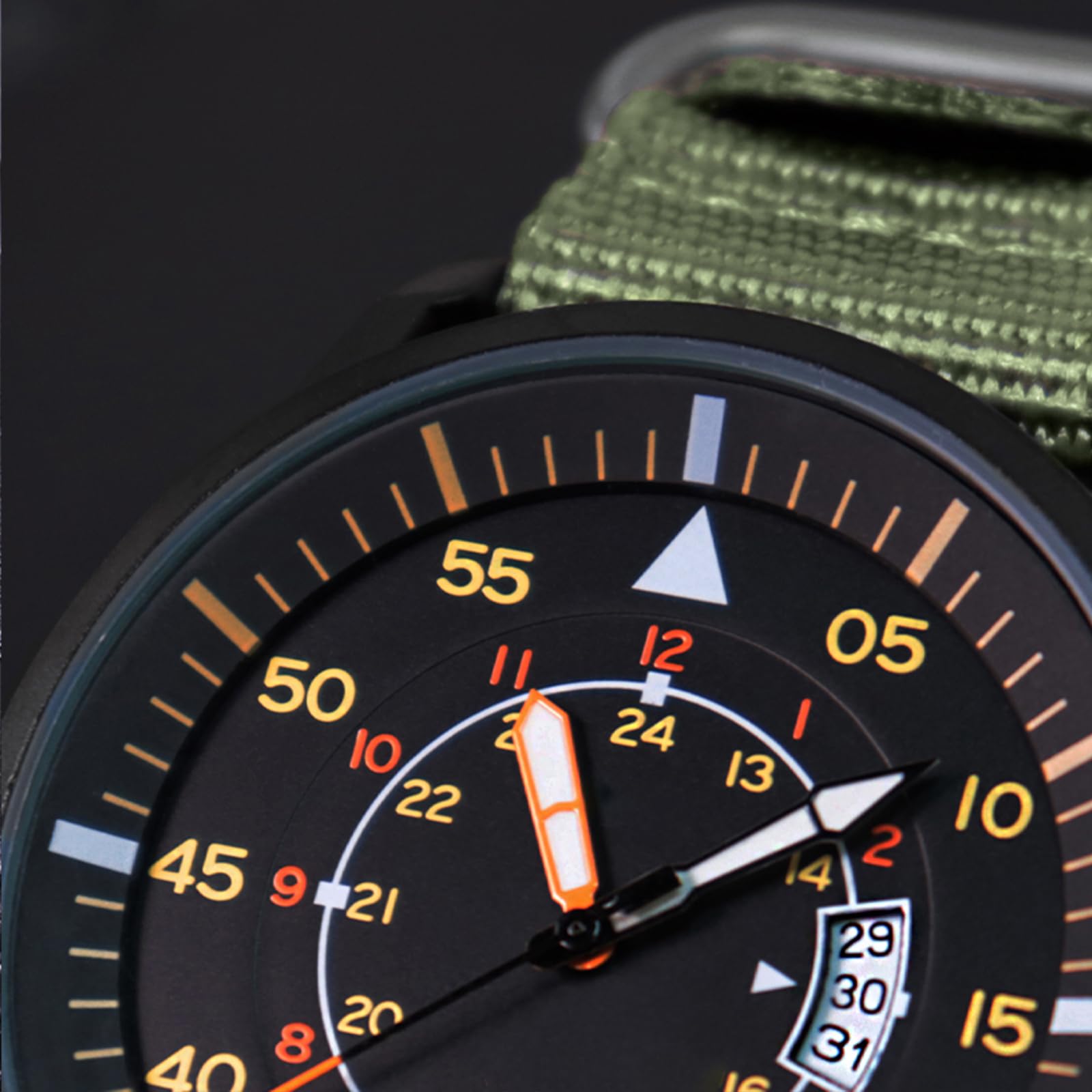 addies Montre militaire pour homme 44 mm Affichage 3 dates Étanche 50 m Bracelet en nylon à séchage rapide