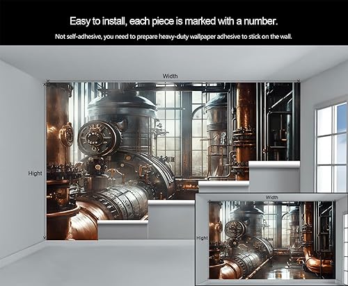 Miniatura 6 de Papel pintado Steampunk, murales de metal retro, murales de póster de la era industrial 3D, papel tapiz para sala de estar y dormitorio, mural de