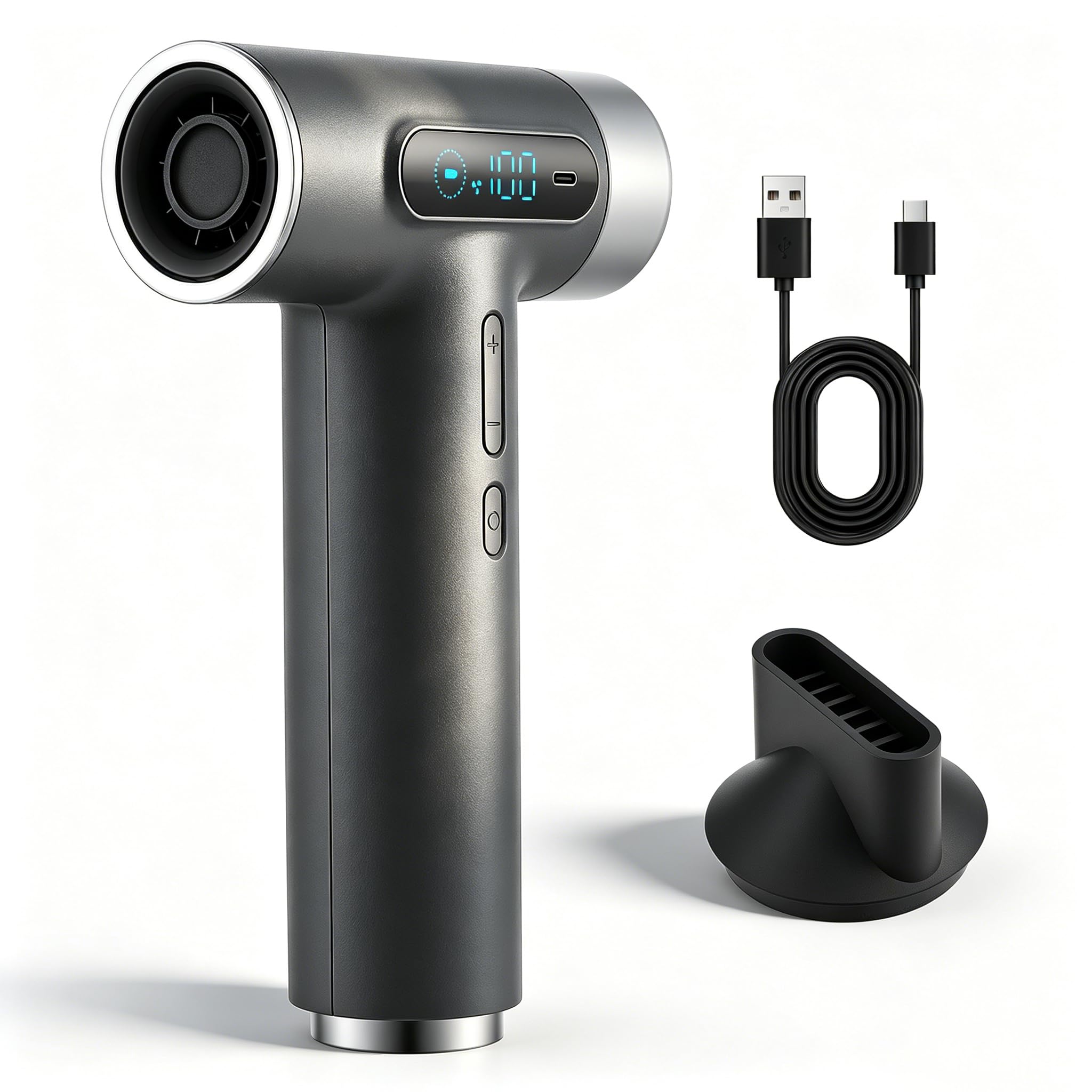 Sèche-cheveux sans fil 27000mAh, 100 vitesses, Moteur 100 000 tr/min, Autonomie géante, Charge rapide USB-C 18W, Voyage Camping Maison
