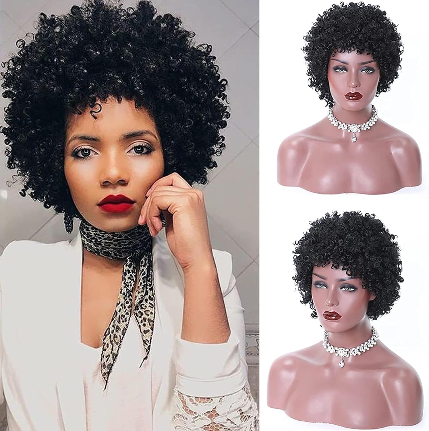 Brazilian Human Hair Wigs for Black Women, Short Afro Kinky