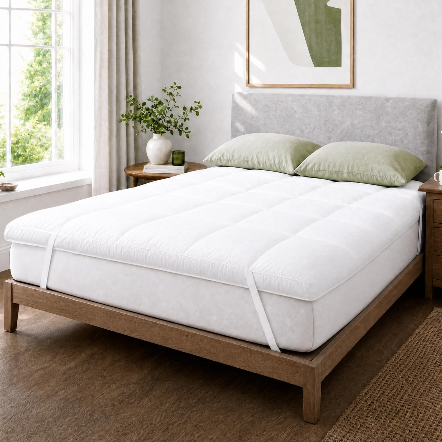 Mattress Topper King Bed, Soft Quilted Microfiber Topper with Fluffy Fill, Hotel Quality Comfort, Machine Washable with Secure Elastic Corner Straps (UK King 150×200cm)