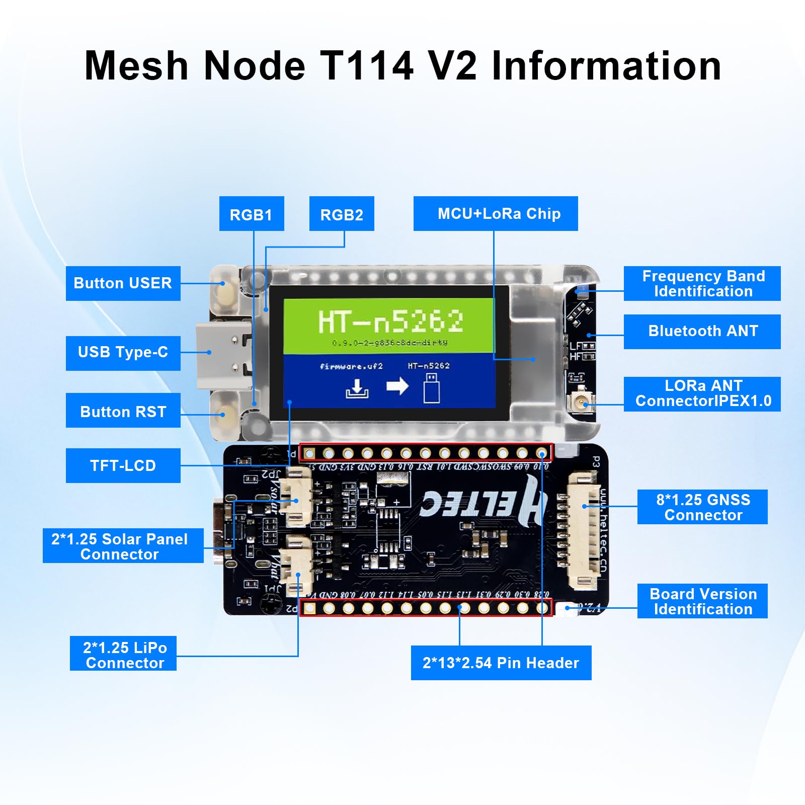 Mesh Node T114 V2 lorawan per Meshtastic Binghe Meshtastic Tracker nRF52840 LoRaWAN LoRa con 1,9″ TFT-Display LoRa Modulo 863-928mhz BLE/WiFi Compatibile con Arduino/Meshtastic(Custodie per schermi)