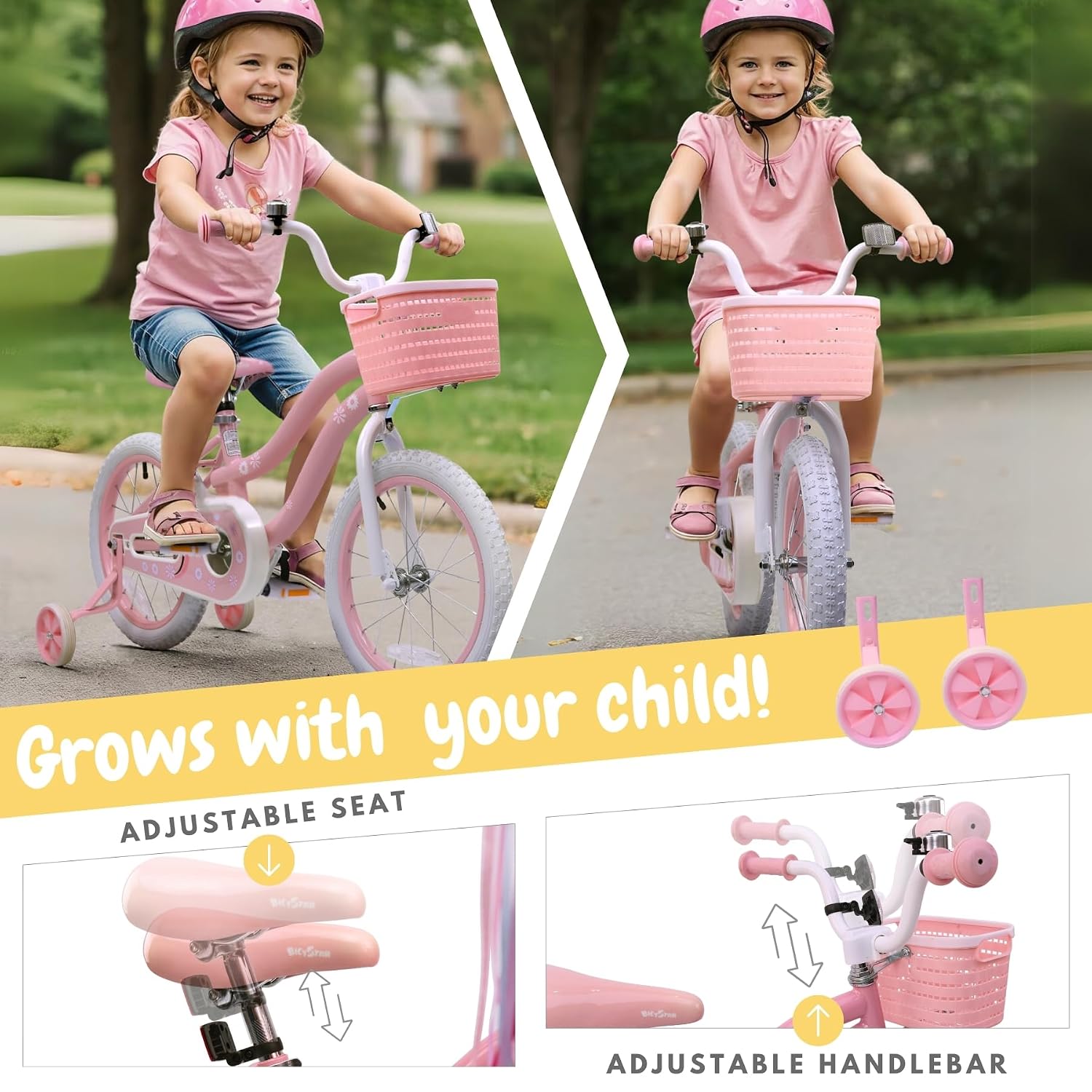 Girls Bike for Kids Ages 2-5 Years, 12 14 16 Inch Kids Bike with Training Wheels, Basket & Streamers, Pink Little Girls Bicycle with Coaster Brake, Birthday Gift 4 Girls Bike for Kids Ages 2-5 Years, 12 14 16 Inch Kids Bike with Training Wheels, Basket & Streamers, Pink Little Girls Bicycle with Coaster Brake, Birthday Gift - Image 2