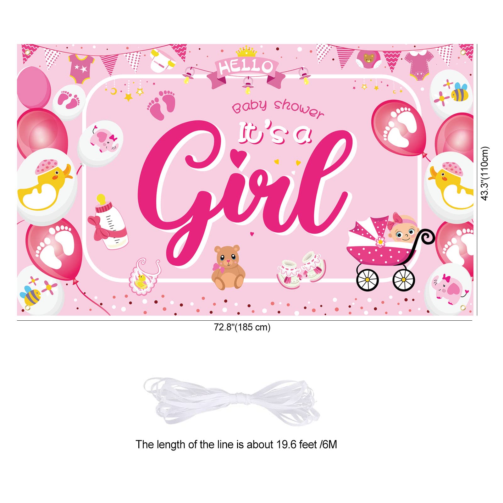 DPKOW It's A Girl Fabric Photo Backdrop Banner for Baby Shower Decoration