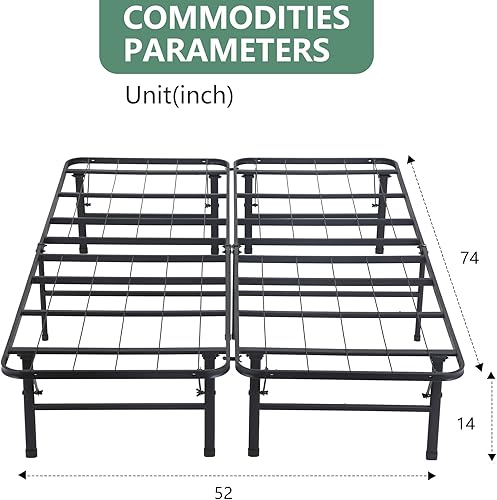 Miniatura 2 de PayLessHere Marco de cama plegable de metal de 14 pulgadas, plataforma de listones de acero resistente, base de cama, base de colchón, repuesto de