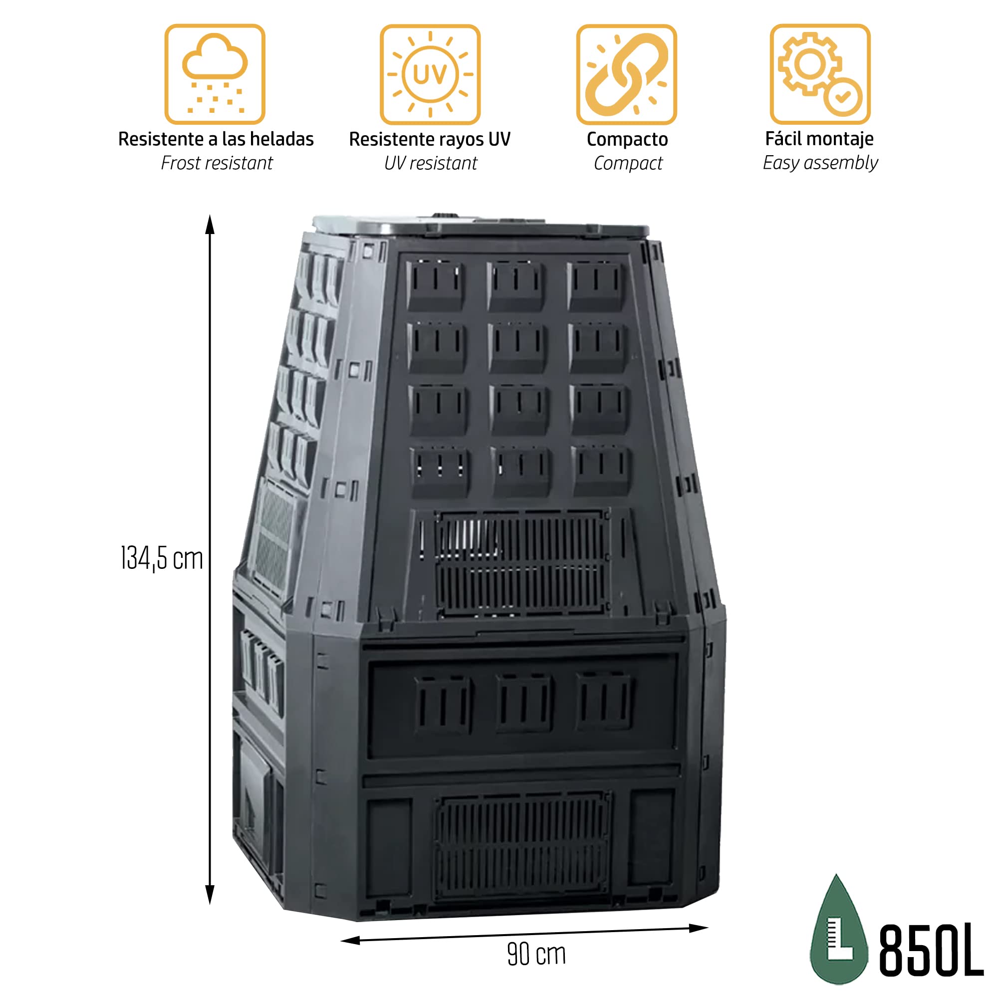 Prosperplast IKEV850C Evogreen komposter, 90 x 91 x 134,5 cm, czarny, 90 x 91 x 134,5 cm