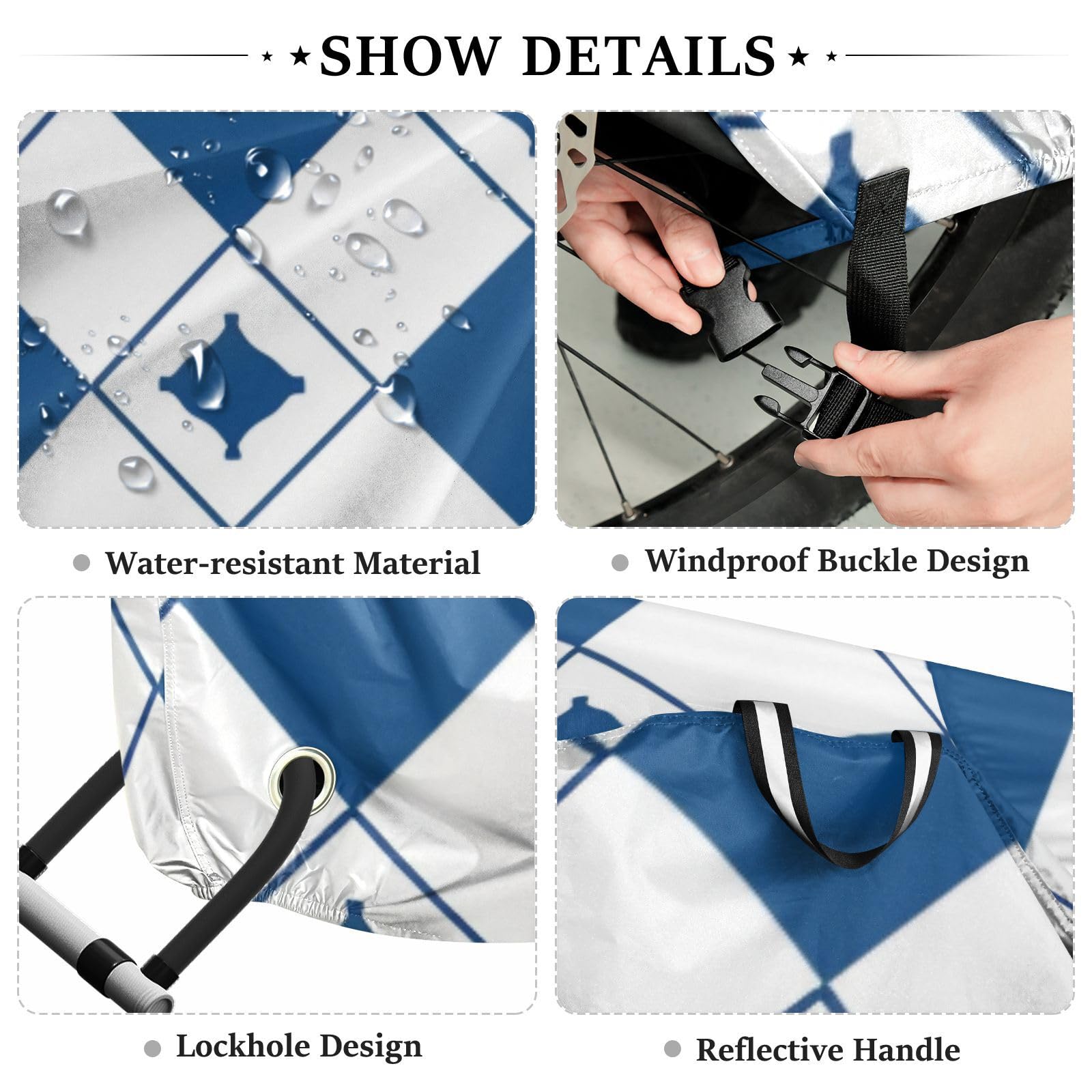Housse imperméable pour vélo avec trous de verrouillage - Résistante aux UV - Pour intérieur et extérieur - Convient à la plupart des motos - Bleu et blanc