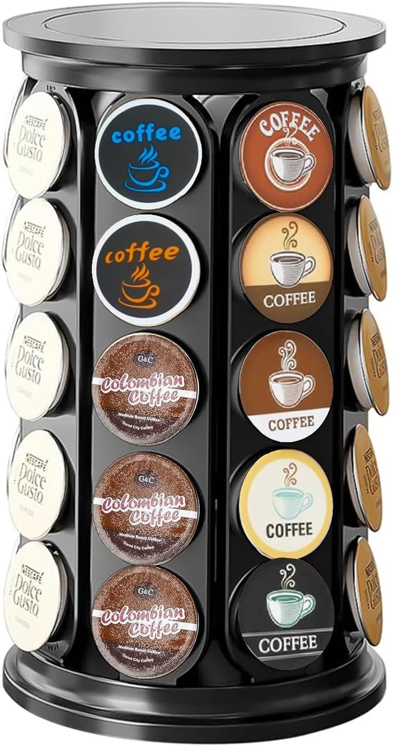 Coffee Pod Storage Compatible with Keurig Kcup Cafe Carousel, 360° Rotating K Cups Pods Carousel Holder, Kcup Storage Organizer Stand with 40 Keurig Kcup Pods (Black)