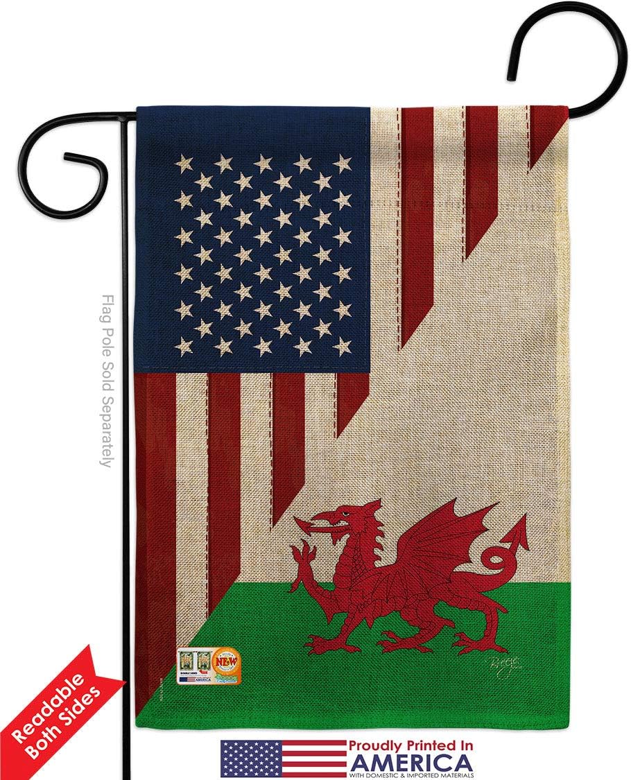 US Wales Friendship Burlap Garden Flag Set Wall Holder Regional USA American Alliance World Country Particular Area Small Decorative Gift Yard House Banner Double-Sided Made In 13 X 18.5