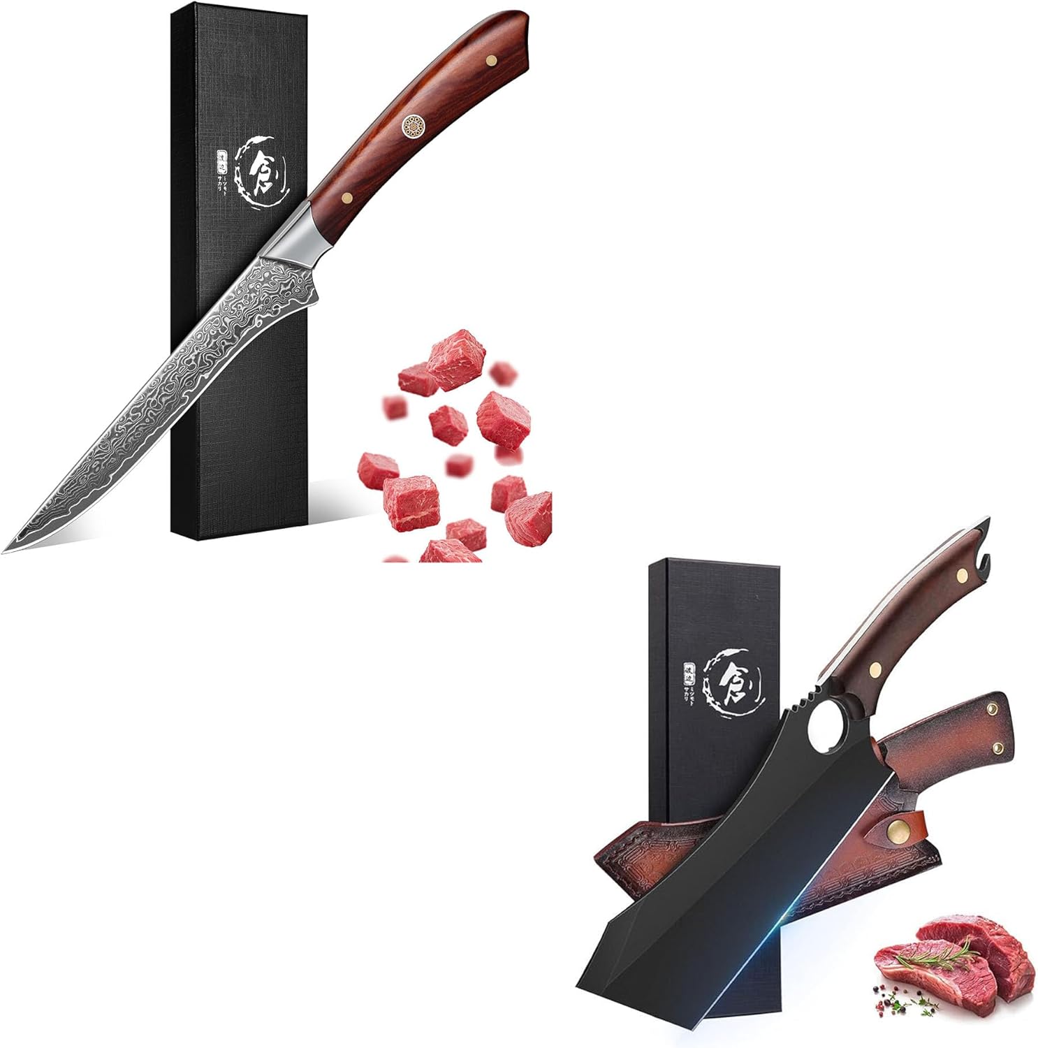 Dream Reach Boning Knife for Meat Cutting Damascus Fillet Knife Brisket Trimming Knife for Kitchen Meat Cleaver, 6.9 inch Black Boning Knife, High Carbon Steel Sharp Kitchen Forged In Fire Knife