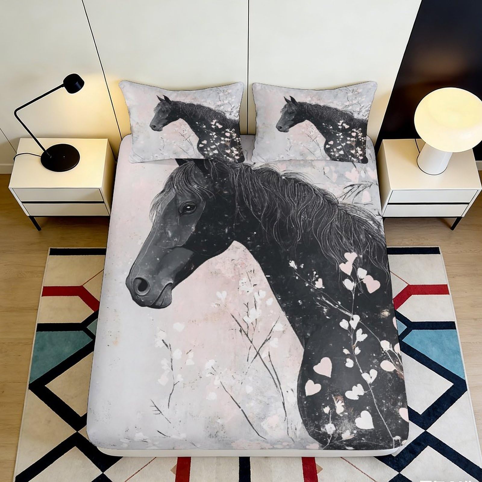 Jqzkxnhpbr Style-8 3D Printed Black Horse Fitted Sheet Microfiber Soft Breathable Abstract Bed Cover For Bedroom Dorm Mattress Protection Decor 90X200x25cm