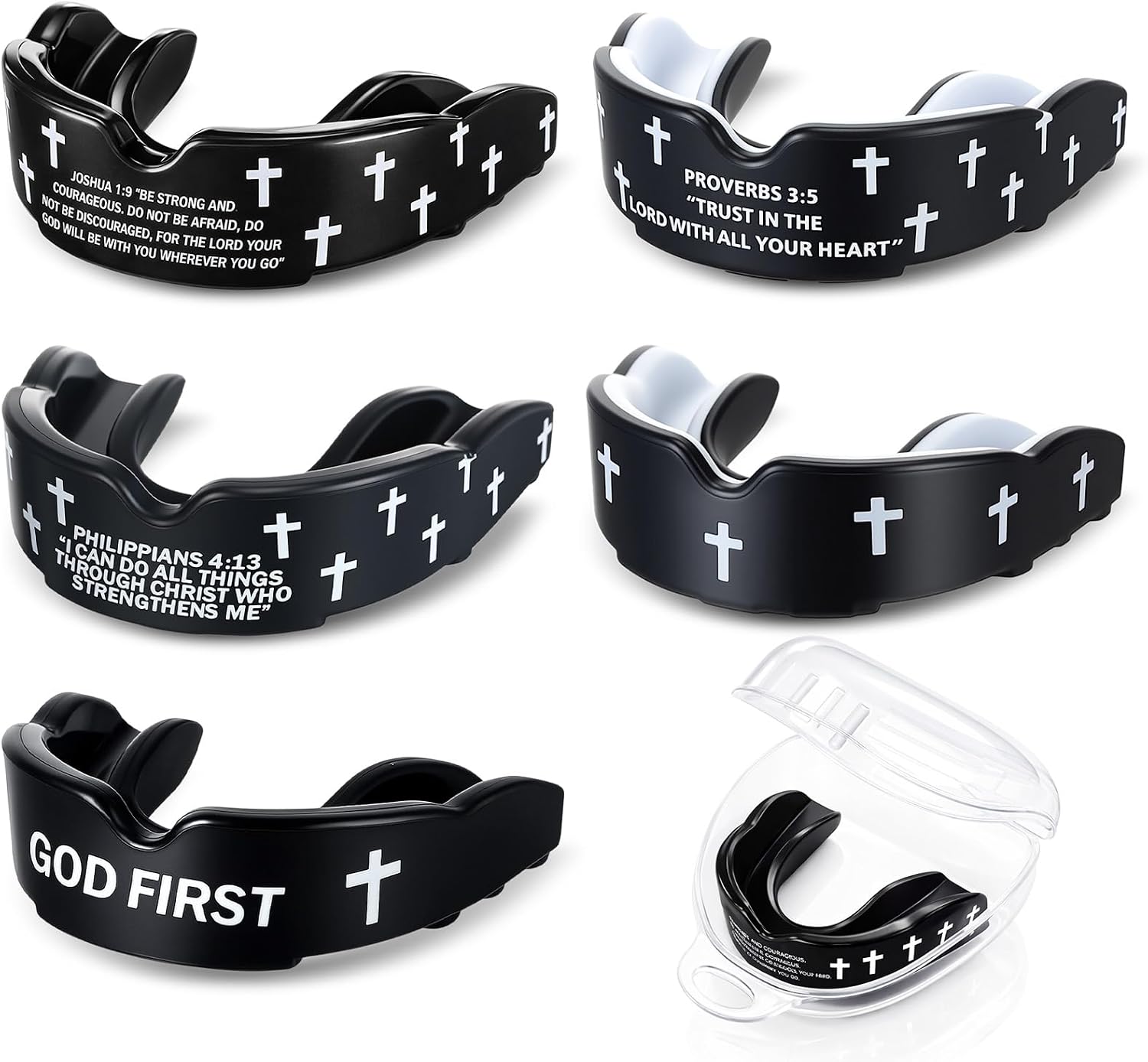 Yaomiao 5 Pcs Cross Mouth Guards Christian Teeth Armor Sport Game Guard & Case Religious Mouth Guard Football Basketball Baseball Wrestling Lacrosse Rugby Boxing Taekwondo(Cross)