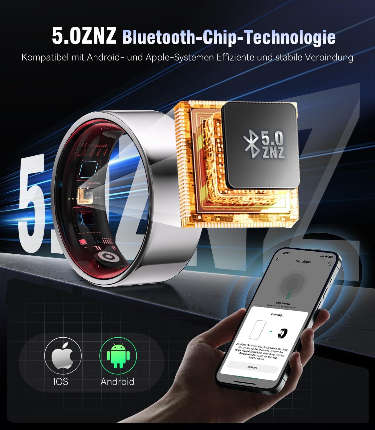 Top 1 9.0 Smart Ring e custodia di ricarica, numero di errore 0%, precisione superiore al 30%, IP68 + 50 m, 3 in titanio antiurto, da donna e uomo, per monitoraggio del sonno, indossabile, SpO2