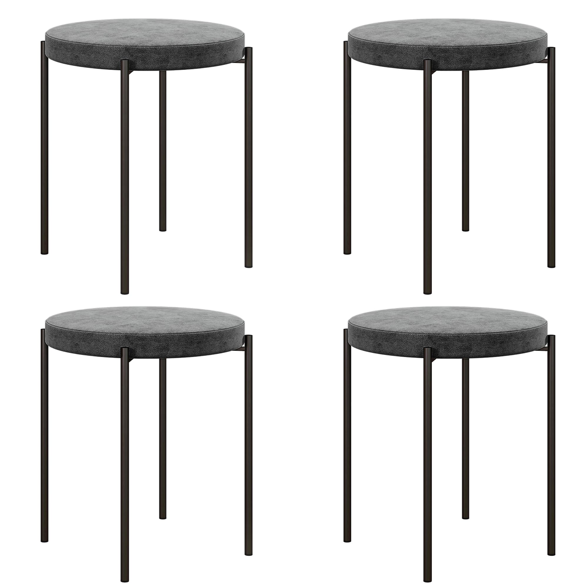 HOMCOM Lot de 4 tabourets de Salle à Manger empilables en métal avec Aspect Velours - pour Salle à Manger, Salon - Gris foncé