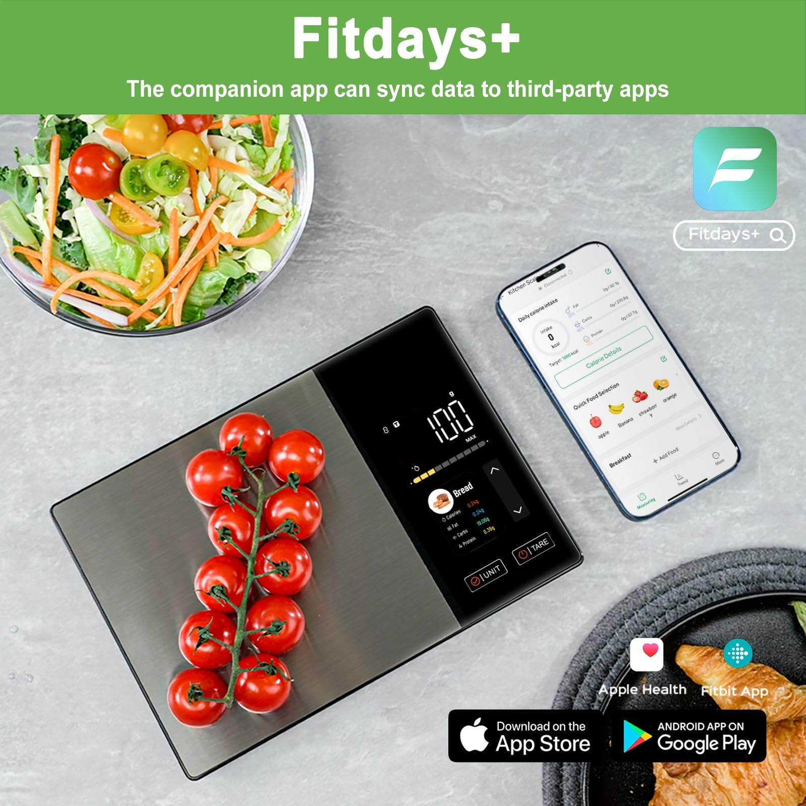 Báscula inteligente de alimentos con calculadora nutricional, báscula digital de cocina para pérdida de peso, aplicación gratuita con 23 nutrientes y seguimiento de calorías, peso digital en