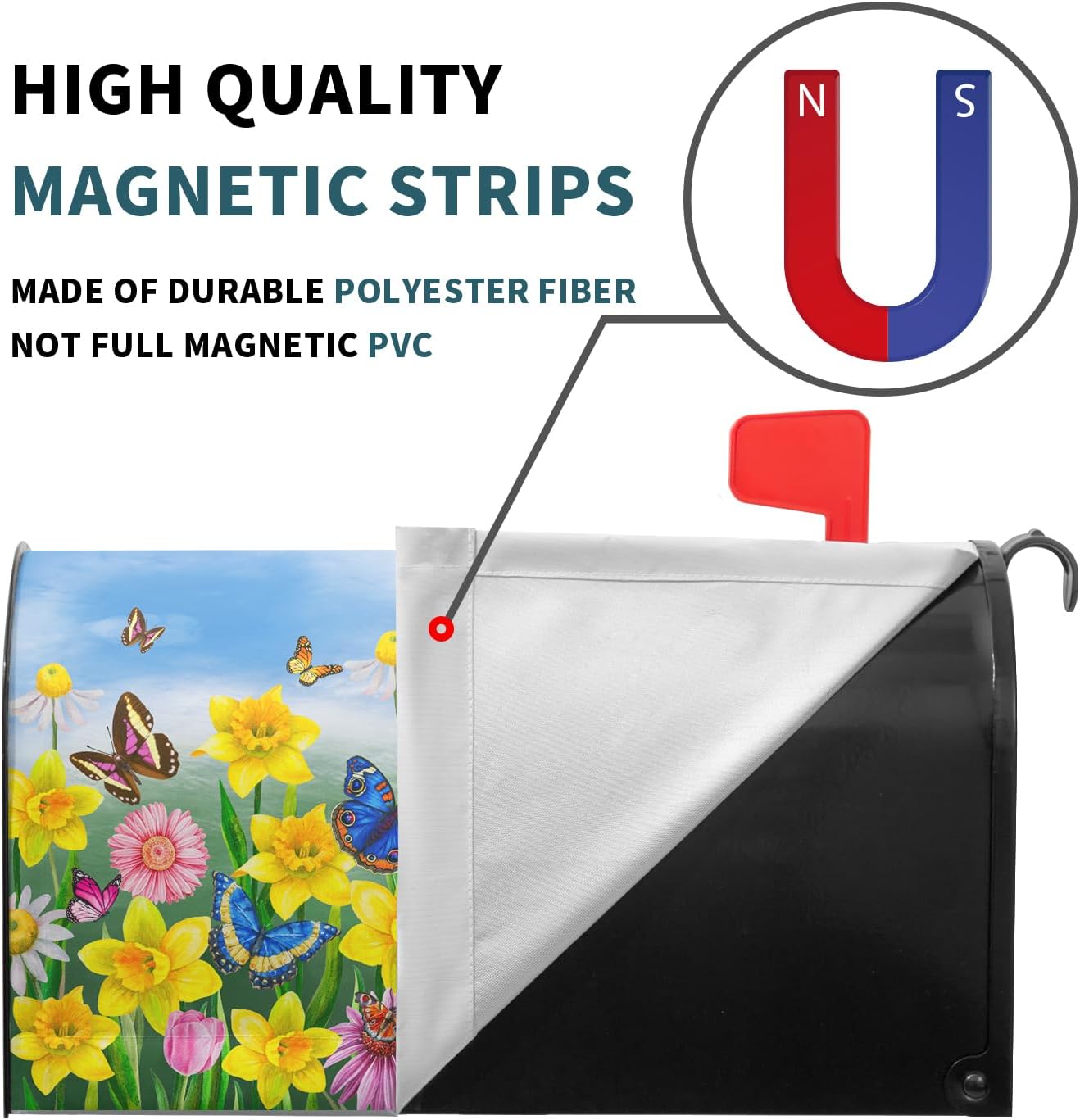 Spring Yellow Flowers Mailbox Cover Welcome Blue Butterfly Summer Mailbox Covers Magnetic Standard Size 21" X 18" Spring Daffodils Mailbox Wrap Post Letter Box Cover Decor for Home Outdoor Yard Garden