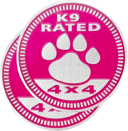2 emblemas de automóvil con clasificación de perros rosados, insignias de metal para automóviles de 4 x 4, insignias de metal redondas 3D,