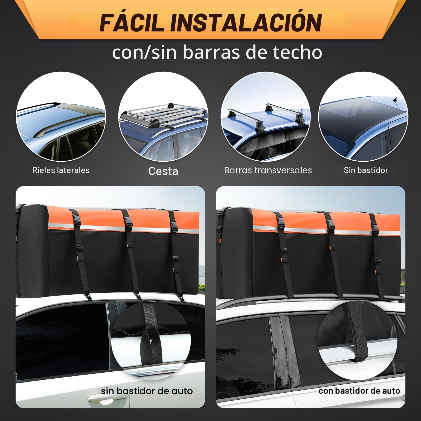 Sailnovo Cofre de Techo Plegable para Coche, 21 pies cúbicos, Incluye Alfombrilla Antideslizante, 6 Ganchos para Puerta, Bolsa de PVC 1000D para Coche con/sin Barra Transversal para portaequipajes
