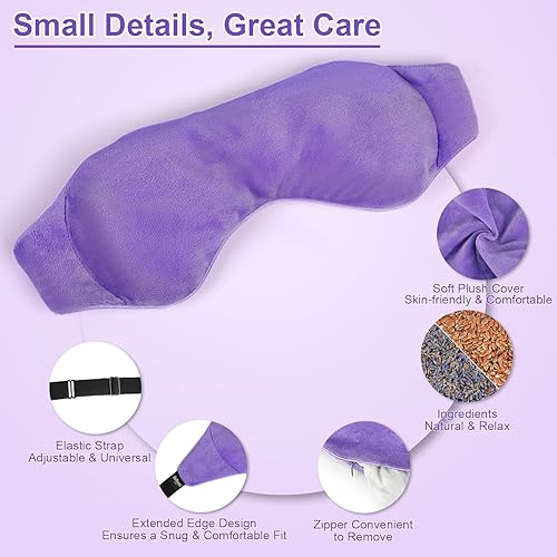 Miniatura 5 de BeHoomi Máscara de ojos, máscara de ojos suave y térmica, máscara de ojos con peso para dormir en el microondas, compresa cálida húmeda para ojos,