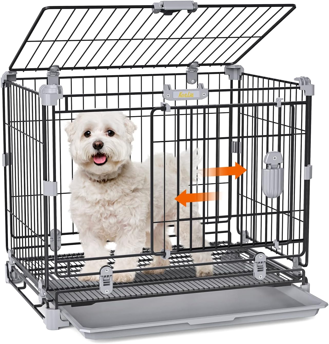 24" Small Dog Crate, Foldable Dog Cage for Small Dog(5-20lbs), Double-Door Dog Kennel Indoor, Portable Collapsible Puppy Crate, Includes Divider Panel&Tray, for Pets Training and Travel Black