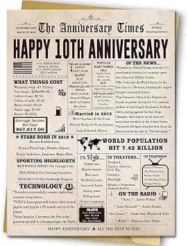 Big 10th Anniversary Card for Him Her, Retro 10 Year Anniversary Card Gift for Couple, Sweet 10 Wedding Anniversary Cards for Wife Husband, Unique Decennial Gifts Idea for Parents