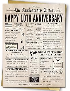 Big 10th Anniversary Card for Him Her, Retro 10 Year Anniversary Card Gift for