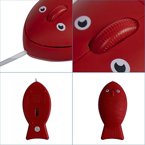 Miniatura 8 de Ratón de computadora portátil con forma de pez súper lindo con cable de 3.94 pies, único pequeño ratón óptico con cable USB de 1200 DPI para