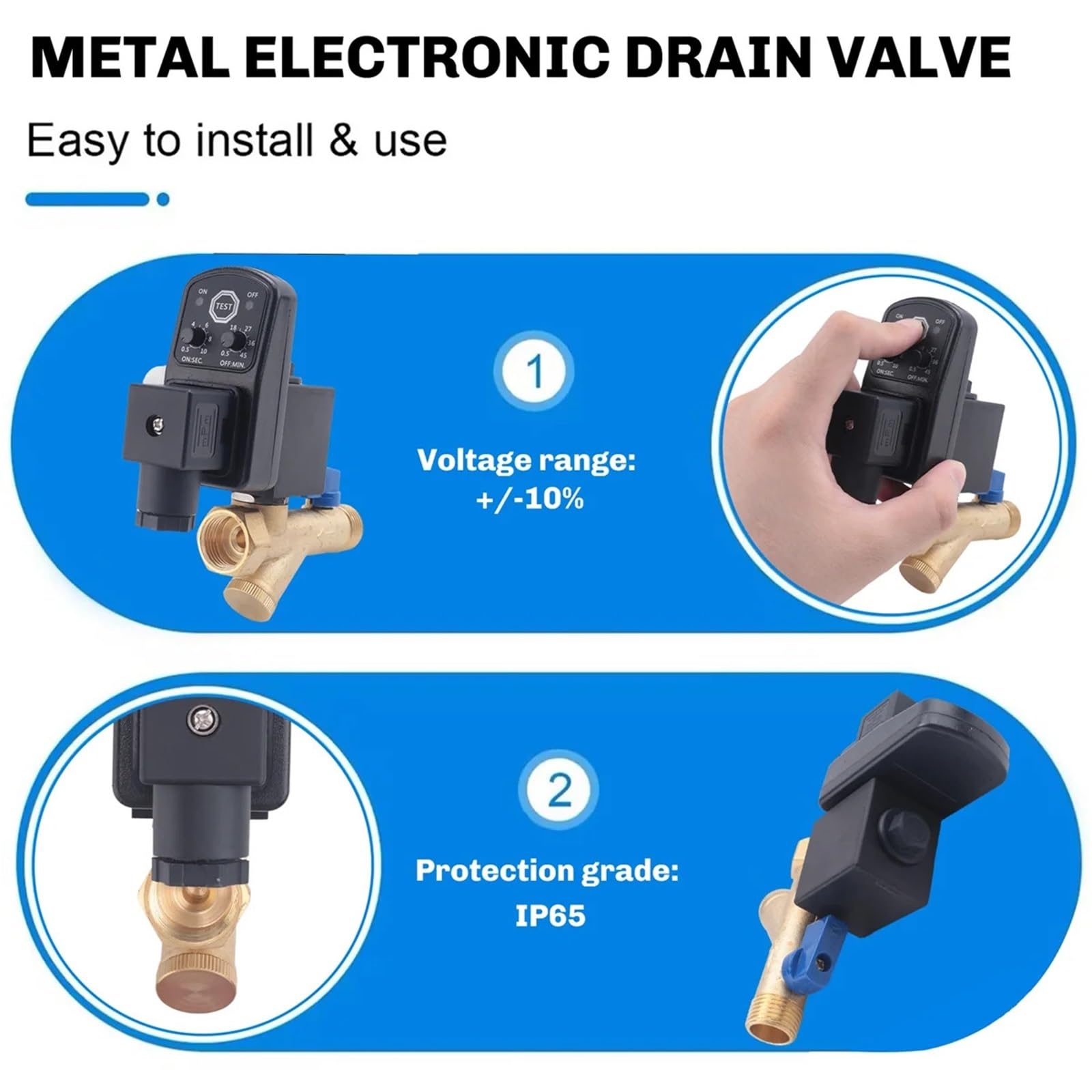 Compresor de aire de 2 vías con temporizador electrónico de 1/2 pulgada, CA 220 V, válvula de drenaje automática for tanque de gas