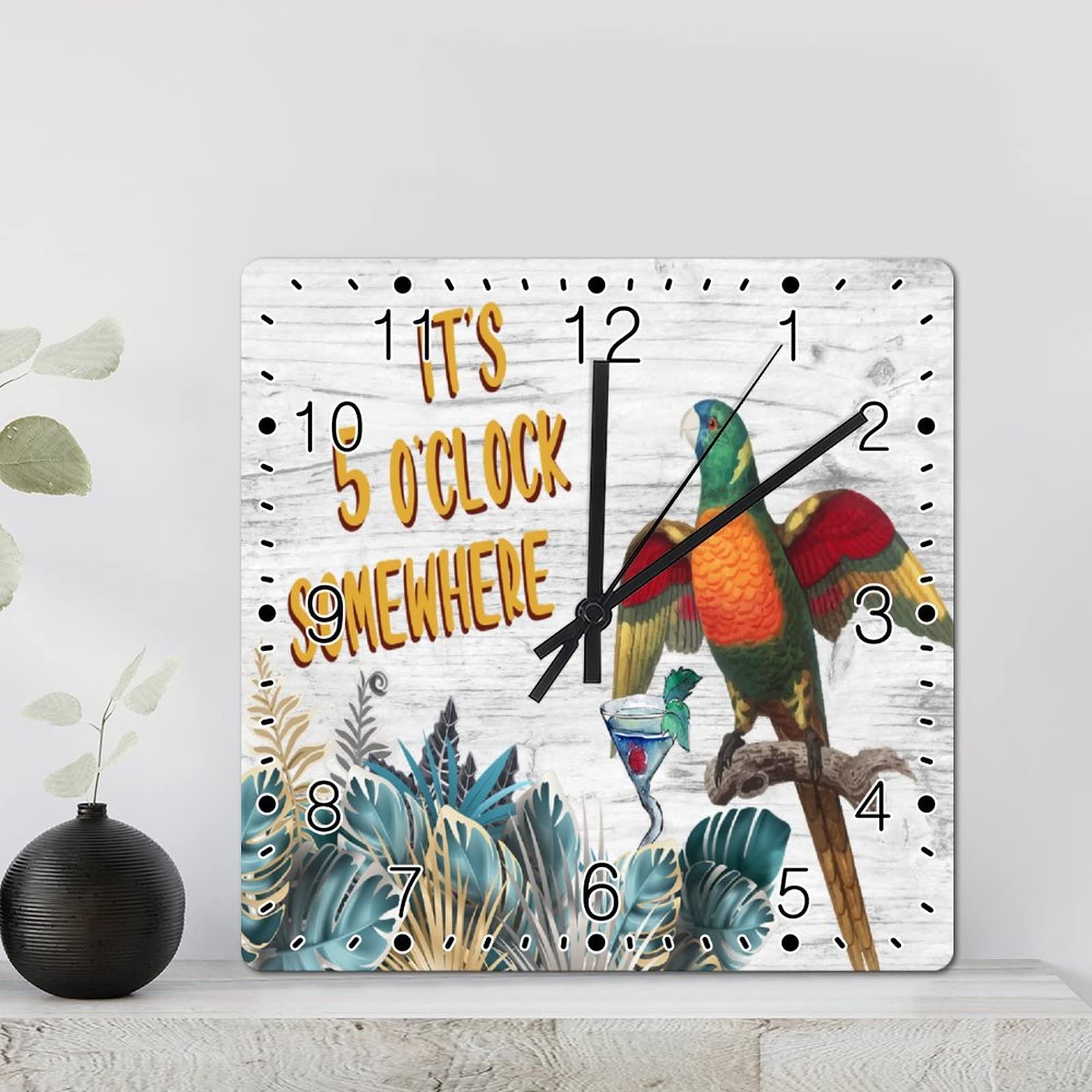 Horloge murale perroquet maison de plage déco tropicale bois 30cm