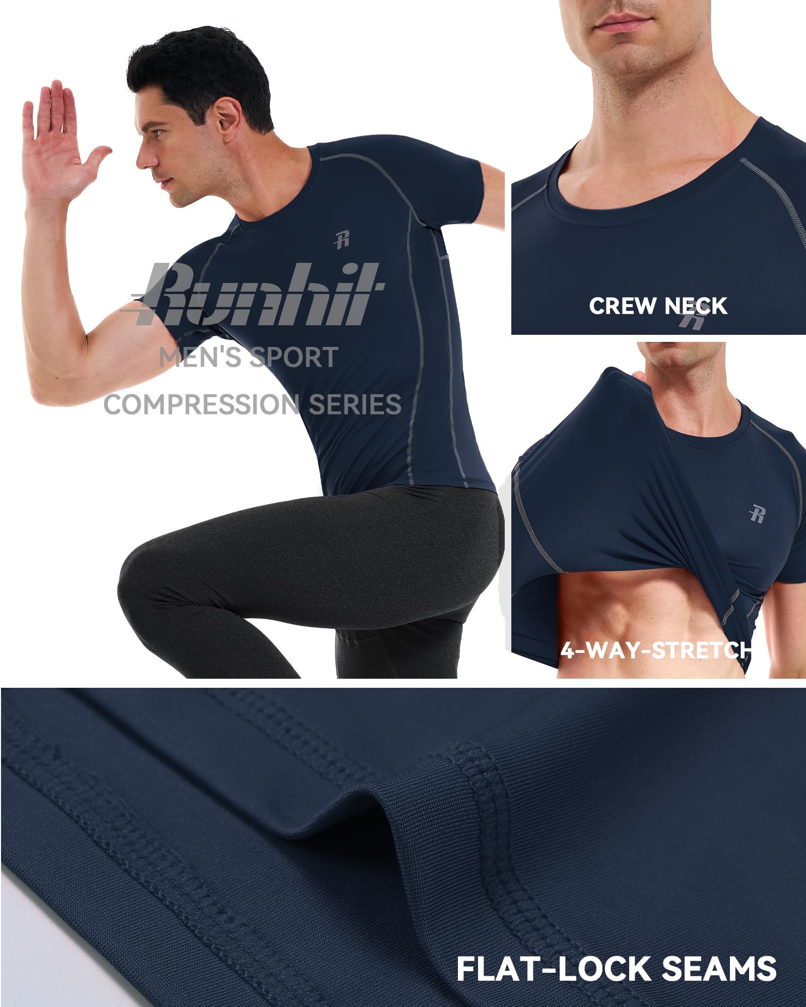 Runhit Camisetas de compresión de manga corta para hombre, secado rápido, camiseta de compresión para hombre, capa base de entrenamiento atlético