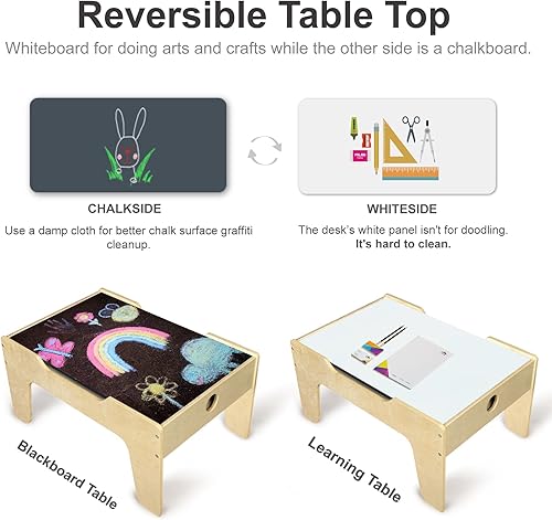 Miniatura 4 de KRAND Mesa de juego multiusos para niños con 60 ladrillos de construcción grandes y juego de tren de madera de 30 piezas para niños pequeños