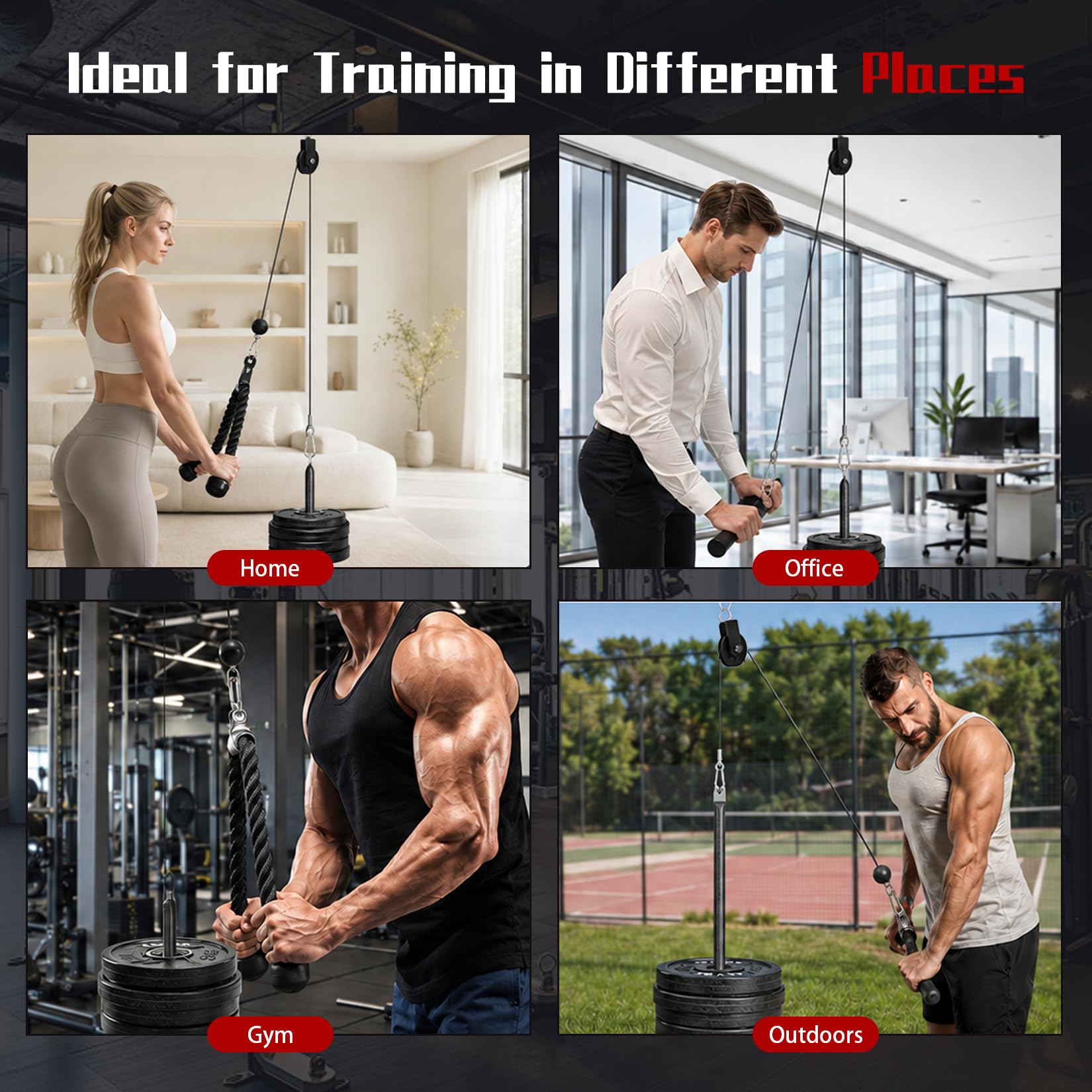 Idota Trazione con cavo per fitness, con corda per tricipiti e barra dritta, sistema di puleggia per trazioni, bicipiti e tricipiti
