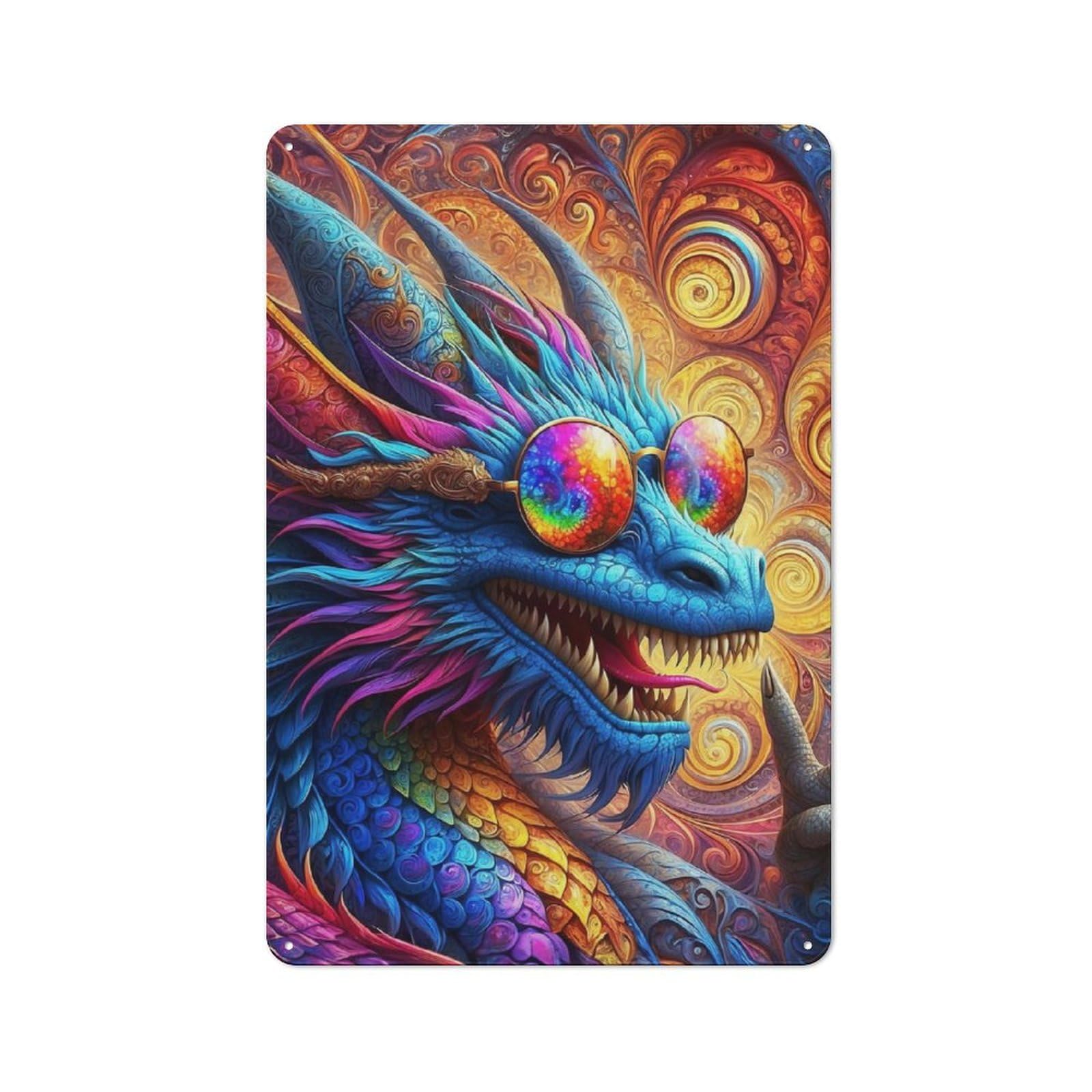 Junmoney Dragons Specatacle Vintage Metal Plaque 30X20cm Featuring For Pub Or Café, Suited To Café Interior Fans