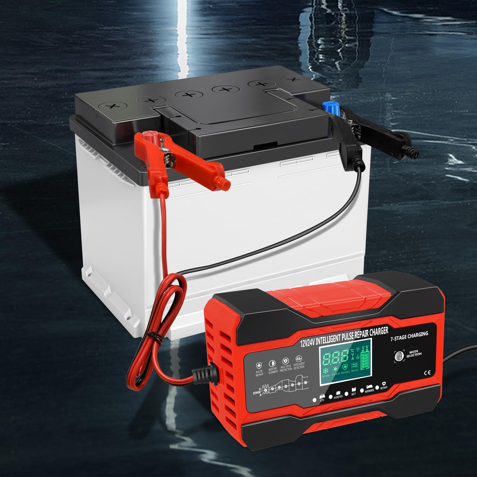 YDBAO 10A Caricabatteria Auto di Carica 12V/24V Caricabatterie Auto 5 modalità Caricabatteria Auto di Carica Mantenitore di Carica Auto Moto con Schermo LCD Touch Multi Protezioni per Auto Moto AGM
