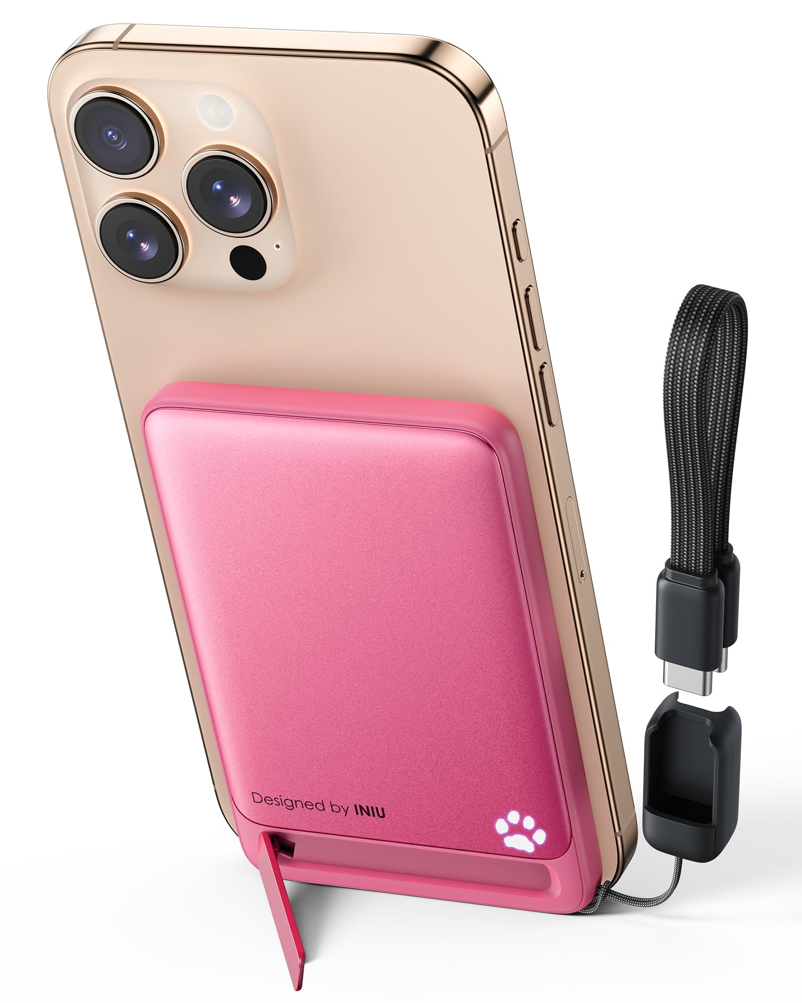 INIU Magnetic Portable Charger, Ultra Slim Qi2 Certified 5000mAh 20W Magnetic Power Bank, USB C in&Out Wireless Battery Pack with Foldable Stand, Phone Charger, Only for iPhone 16/15/14/13/1