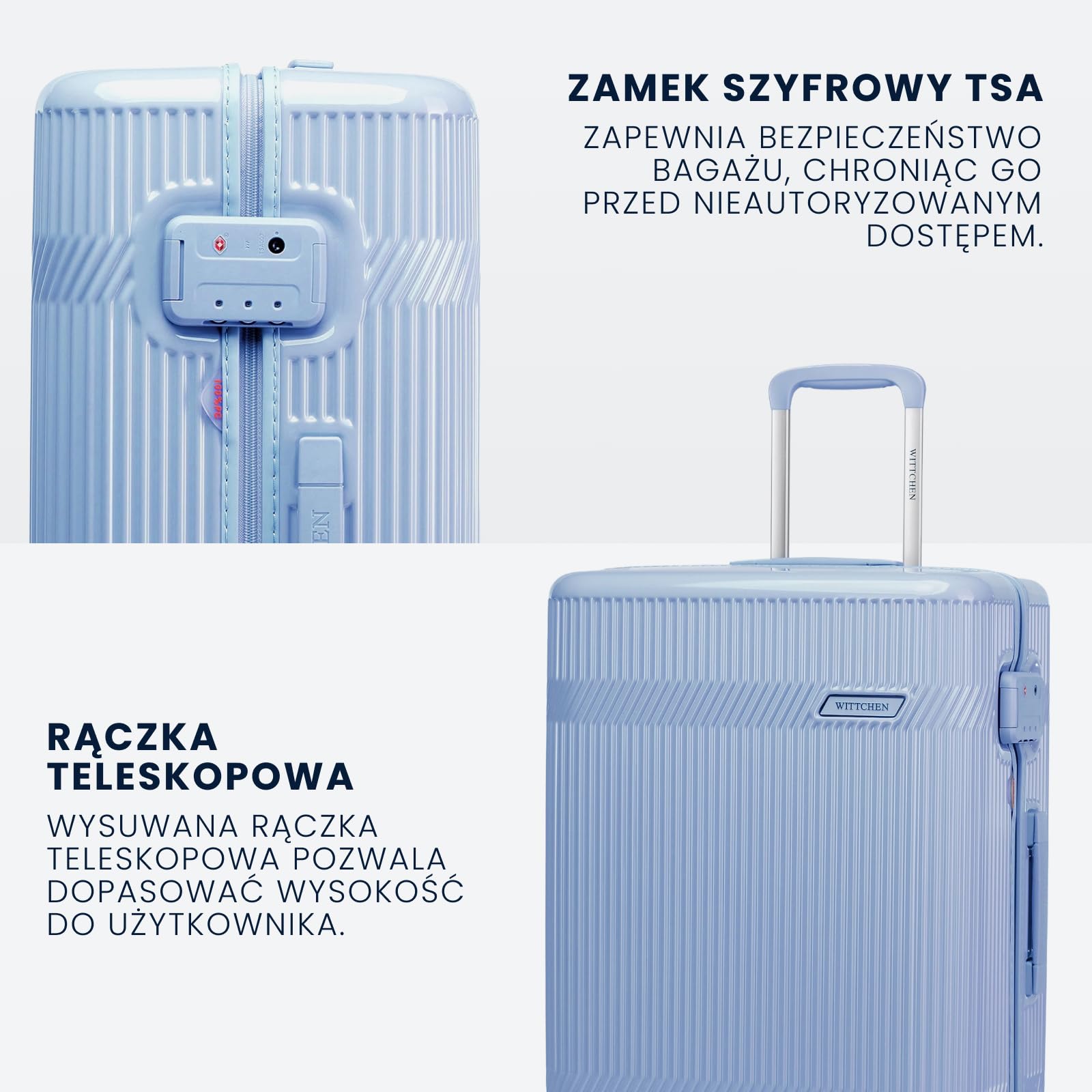 WITTCHEN Średnia walizka z polikarbonu Gloss Line | błyszcząca walizka podróżna z 4 kółkami | Niebieska