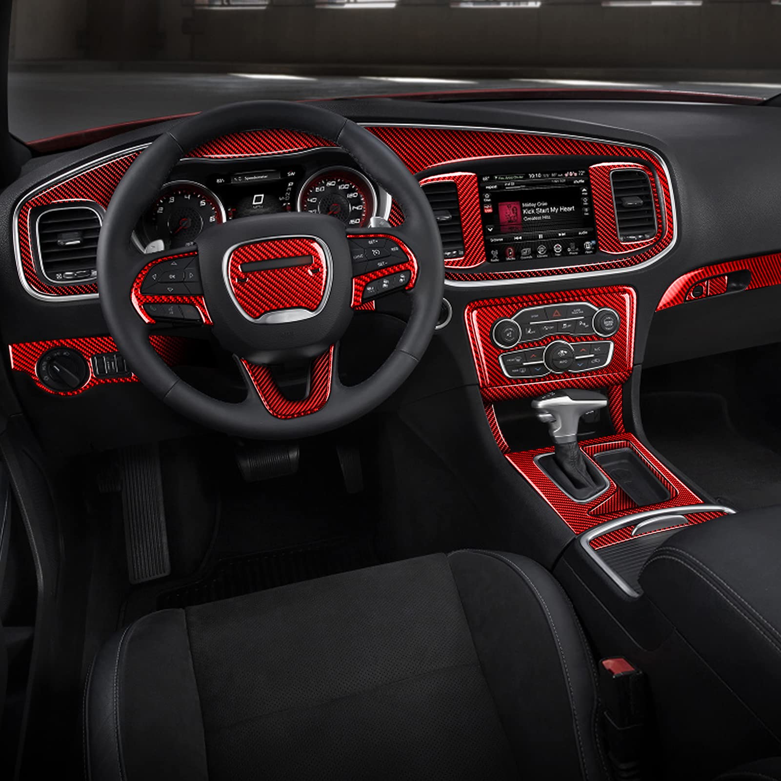 NVCNX Full Set Real Carbon Fiber Dashboard Center Console Door Panel Steering Wheel Frame Strip Sticker Trim Kit — view 2