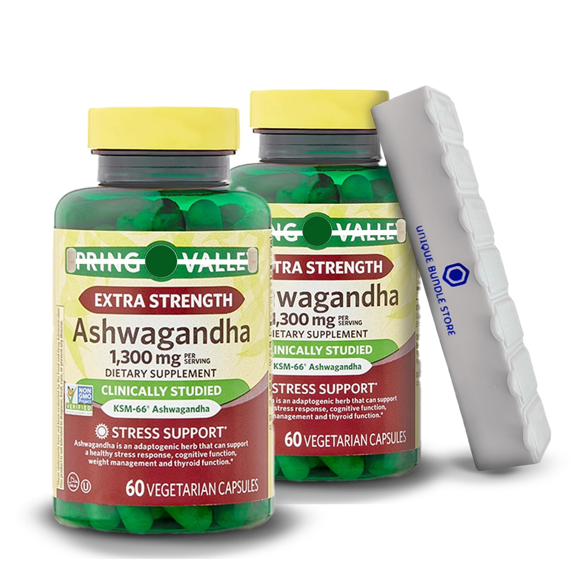 Extra Strength Ashwagandha 1300 mg, 60 Vegetarian Capsules - Dietary Supplement + 7 Day Pill Organizer Included (Pack of 2)