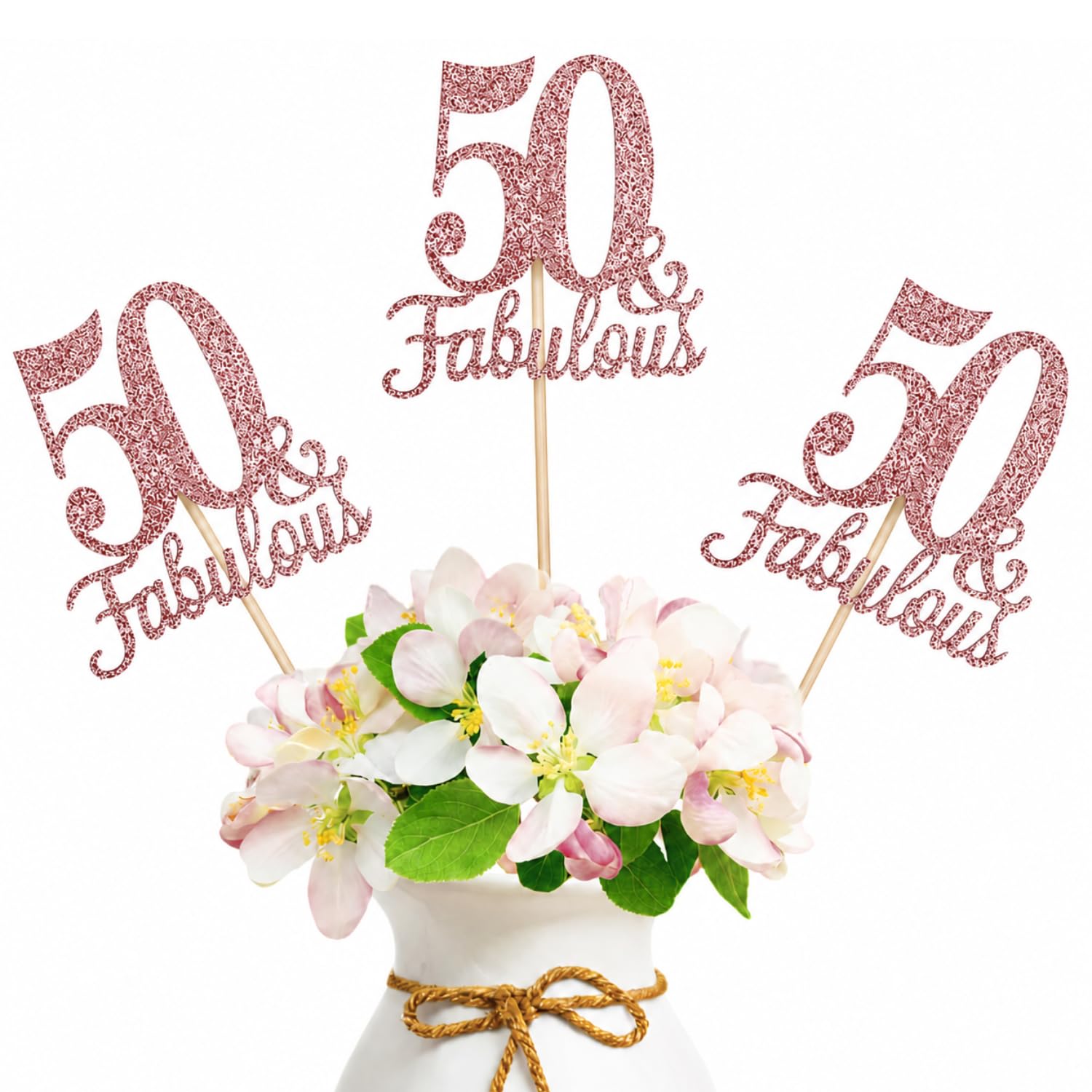 View 1 of 10 Pack Rose Gold Fabulous 50th Birthday Centerpiece Sticks for Tables