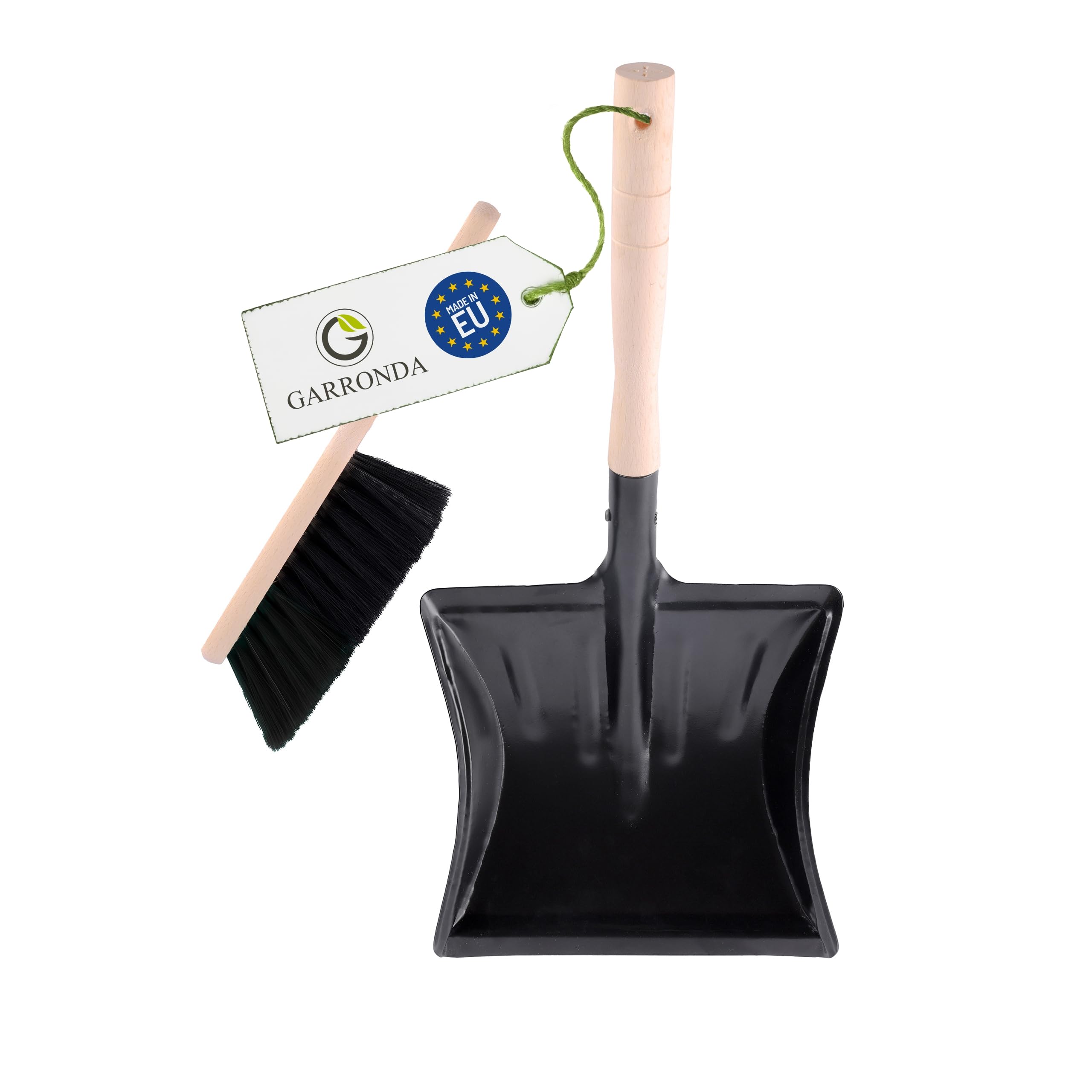 Garronda Kehrschaufel Set mit Metallschaufel mit Holzgriff und Handfeger aus Holz und Synthetik Kehrblech Kehrbesen für Haushalt GD-0010 (Schwarz + Schwarz)