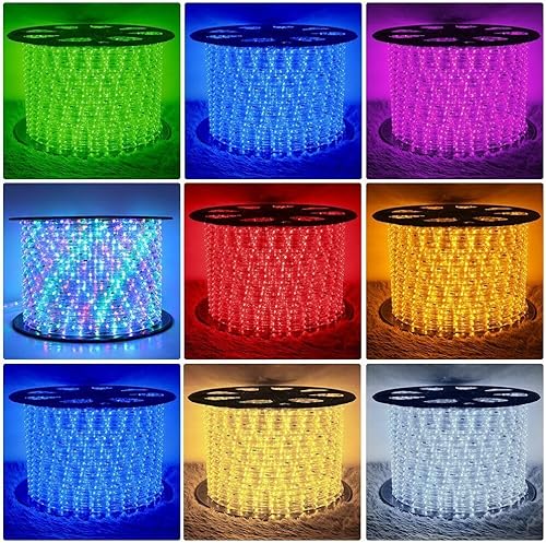 Miniatura 3 de JNTKE Tira de luces LED para exteriores, impermeable, 300 pies, tira de luz LED amarilla, 110 V, 6500 K, luces LED conectables para exteriores,