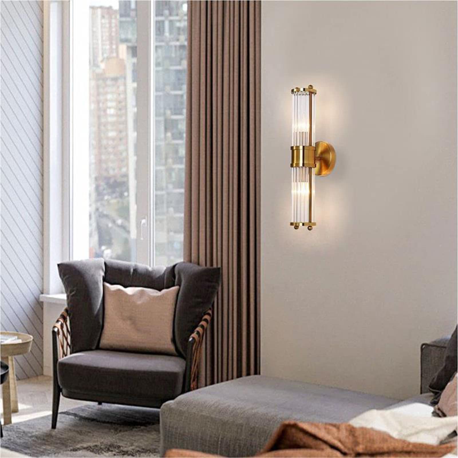 Messing Gold Kristall Wandleuchte,Kristallglas Licht & Gold Sockel Wandlampe,Wandleuchte Innen für Wohnzimmer,Badezimmer (2-flammig)