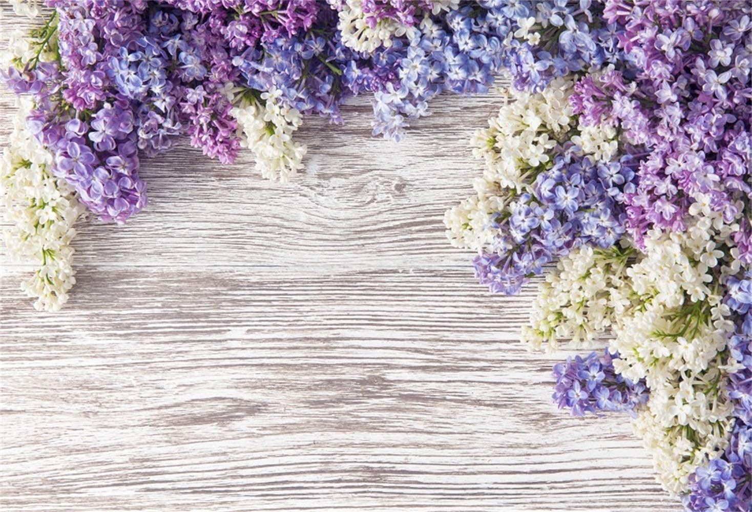 Frее Shірріng 🛒 Laeacco Adorable Purple White Flowers Rustic Wood Texture Plank Backdrop 8x6.5ft Vinyl Valentine's Day Photography Background Lovers Portrait Bridal Shower Bride Child Girl Adult Shoot Wallpaper Decor