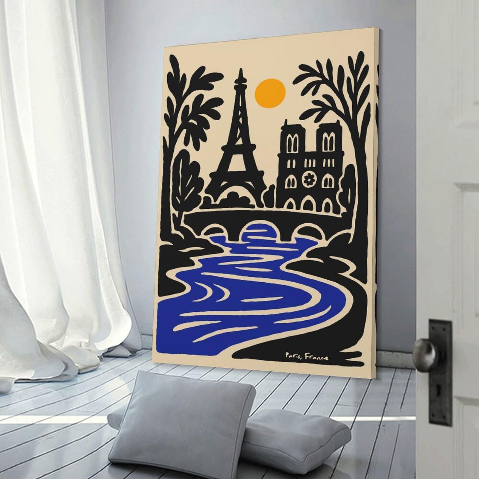 Paris, France Illustration with Eiffel Tower Wall Picture Print 20x30inch(50x75cm), for Bedroom Decor, Cosy Corners Or Studios, Home Artwork with A Soft Interior Feel