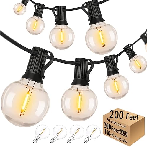Tira de luces LED para exteriores de 300 pies, impermeable, conectable, G40, globo, luces de patio con 150+6 bombillas de plástico inastillables